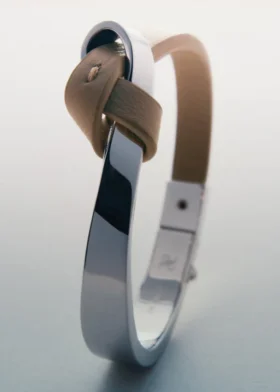 Ormé Armreif Edition Silber in Rhodium mit taupefarbenem Leder