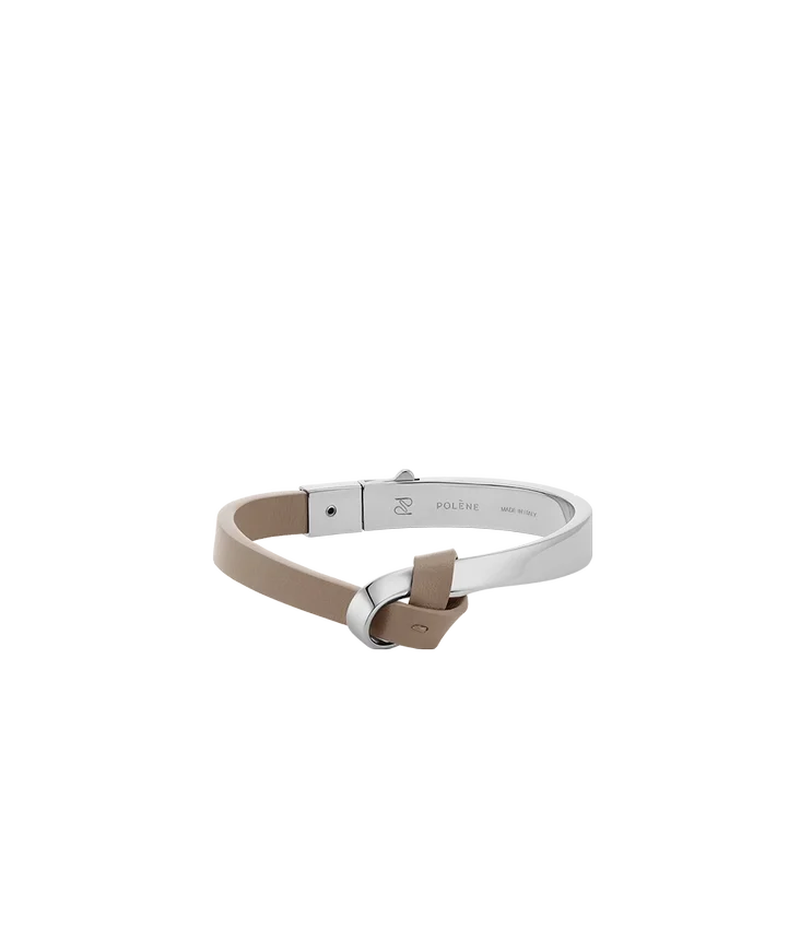 Ormé Armreif Edition Silber in Rhodium mit taupefarbenem Leder