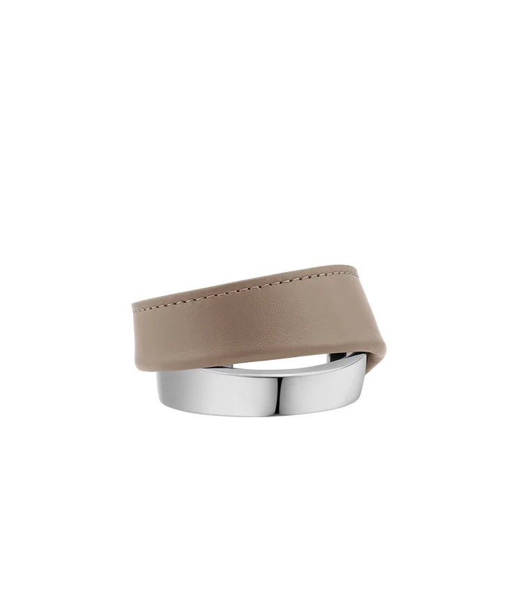 Ormé Cuff Edition Silber in Rhodium mit taupefarbenem Leder
