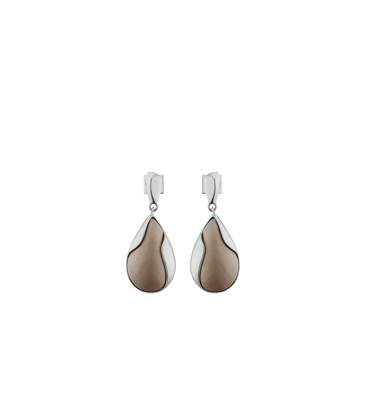 Ormé Ohrringe Edition Silber, rhodiniert, mit taupefarbenem Leder