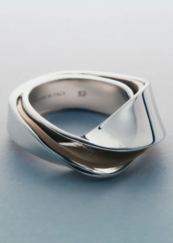 Ormé-Ring Edition Silber, rhodiniert, mit taupefarbenem Leder